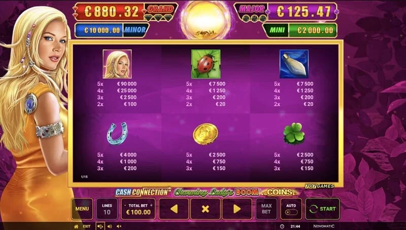 Cash Connection - Charming Lady's Boom Coins - Boom Spins minispill på et utvidet rutenett